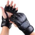 thumbnail image 4 of 1 par de guantes de boxeo de medio dedo de cuero sintético, guantes Ghost Hand MMA para Muay Thai, sacos de boxeo, color negro., 4 of 12