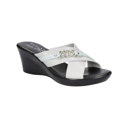 

Tuscany By Easy Street Womens Maggia Faux Leather Patent Trim Wedge Sandals