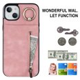 thumbnail image 3 of ELEHOLD for iPhone 14 Plus 6.7" Vintage Leather Wallet Case,Practical Card Holders RFID Blocking Zipper Wallet Kickstand Ring Holder Shockproof Anti-Scratch Case for Women Men,Pink, 3 of 8