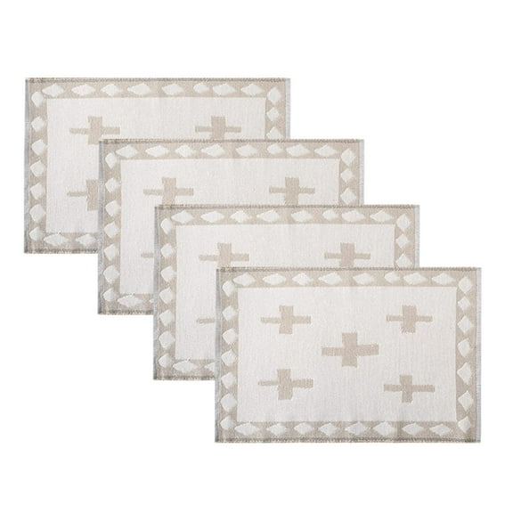 Fennco Styles Reversible Two-Tone Cross Woven Placemats 14”W x 19”L, Set of 4 - Orange Plus Sign Table Mats for Home, Dining Table Décor, Banquets, Holidays
