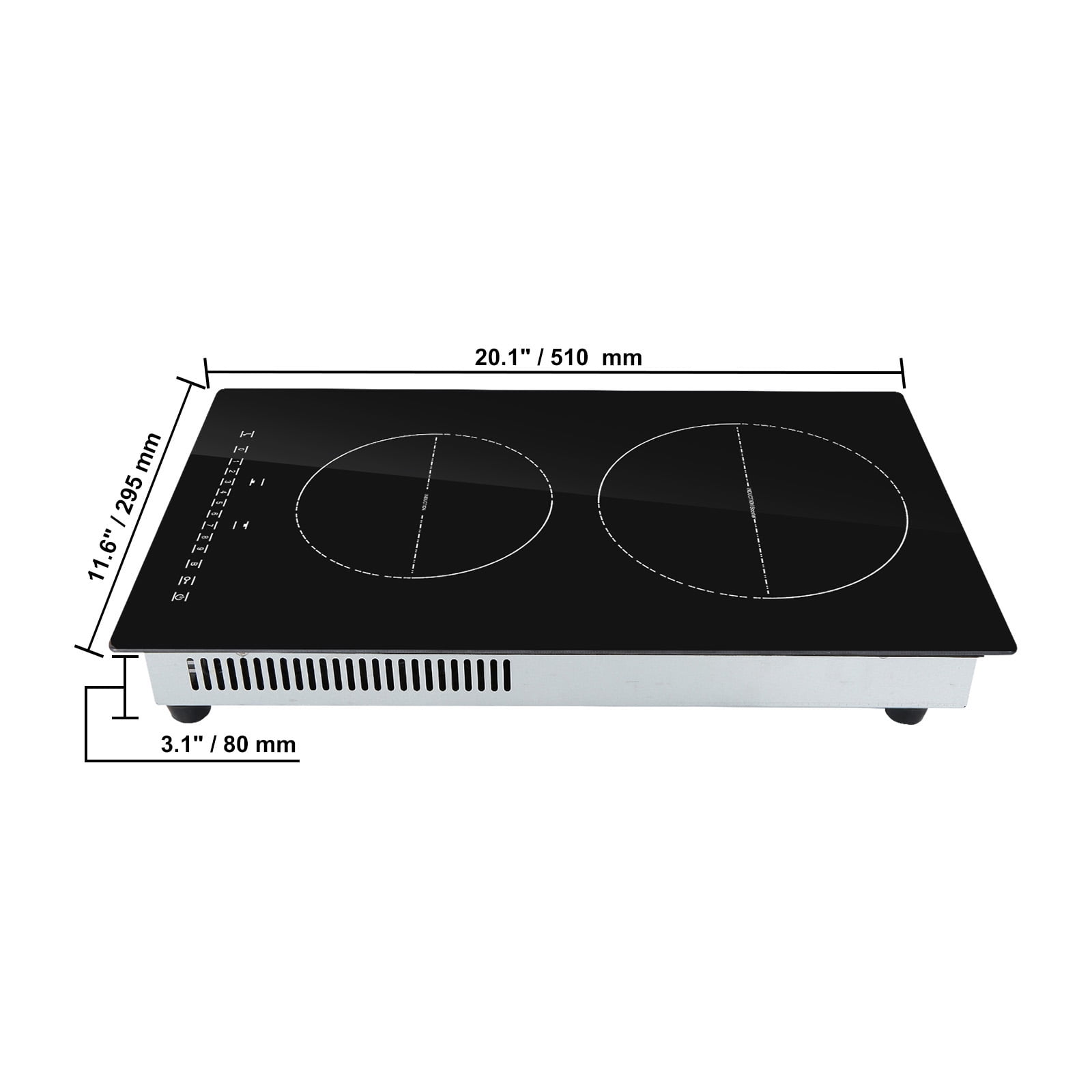 KFFKFF Induction Cooking Plate, Dual Burners, 12'' Magnetic Built-in Stove, 3000W Power, 9 Adjustable Heat Levels, LED Touch Display with Child Safety Lock & Overheat Protection