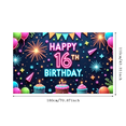 thumbnail image 2 of Neon Design Happy Birthday Banner Colorful Party Background Decorative Fireworks Birthday Decor for Sweet 16 Celebration Indoor Party Event, 2 of 7