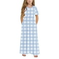 thumbnail image 2 of biudgviw Robe Décontractée pour Filles à Carreaux Manches Courtes Col Rond Robe Longue d'Été avec Poches 4-14 Ans, 2 of 7