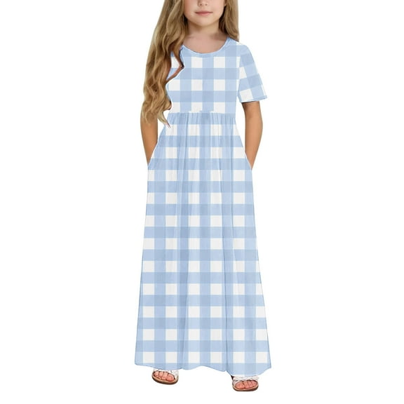 Your-Sty Toddler Girls Cute Lattice Print Stretchy Pocket Dress - Soft A-Line Short Sleeve Summer Outfit