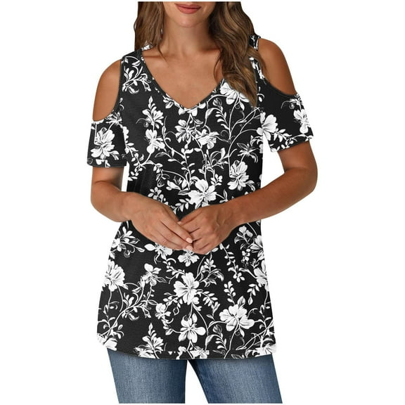 Youyipin Womens Tops Womens Summer T Shirts Short Sleeve Shirts For Women Tunic Strappy Cold Shoulder Tops Spring Tops For Women