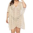 thumbnail image 2 of Plus Size Swimsuit Cover Ups for Women,Short Sleeve Crochet Knit Hollow Out V-Neck Loose Beach Swimwear, 2 of 5