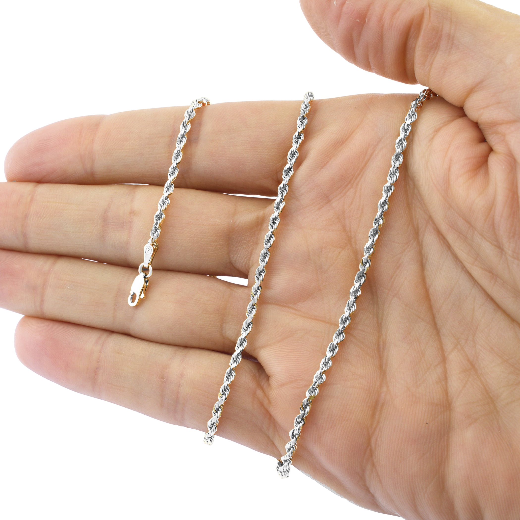 Nuragold 14k White Gold 3mm Solid Rope 