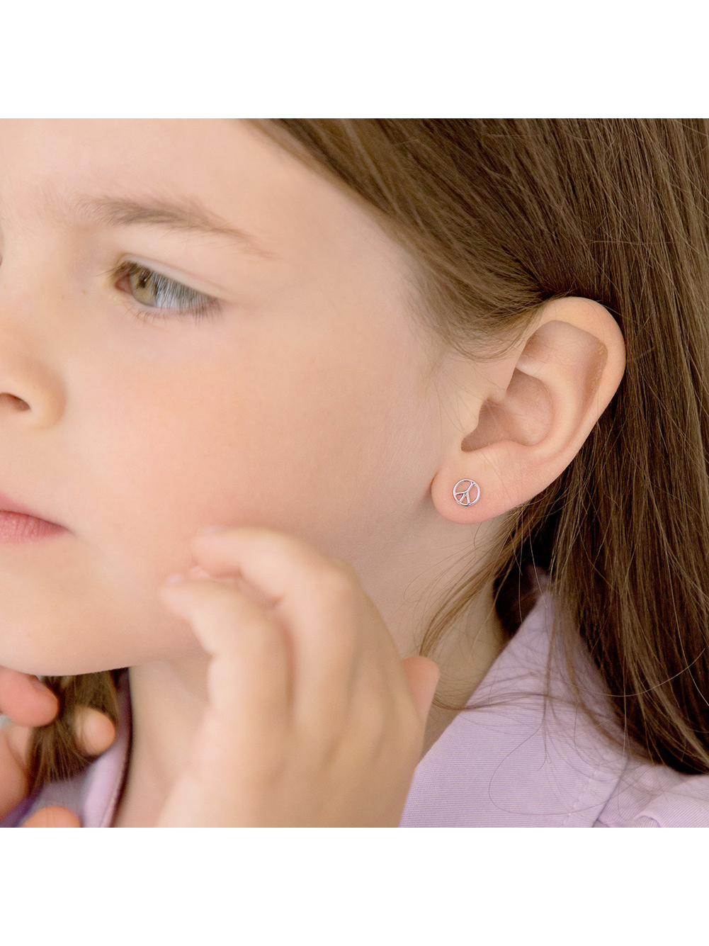 Retro Peace Sign Kids / Children's / Girls Earrings Screw Back - Sterling Silver