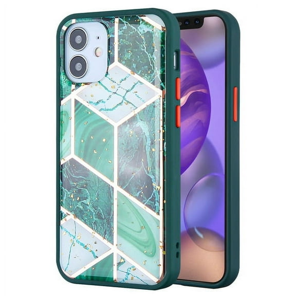 Apple iPhone 12 Pro, iPhone 12 /6.1" Phone Case MarbleSparkle Glitter [Shock Absorbing] Protection Hybrid PC/TPU Protective Cover Green for Apple iPhone 12 /12 Pro