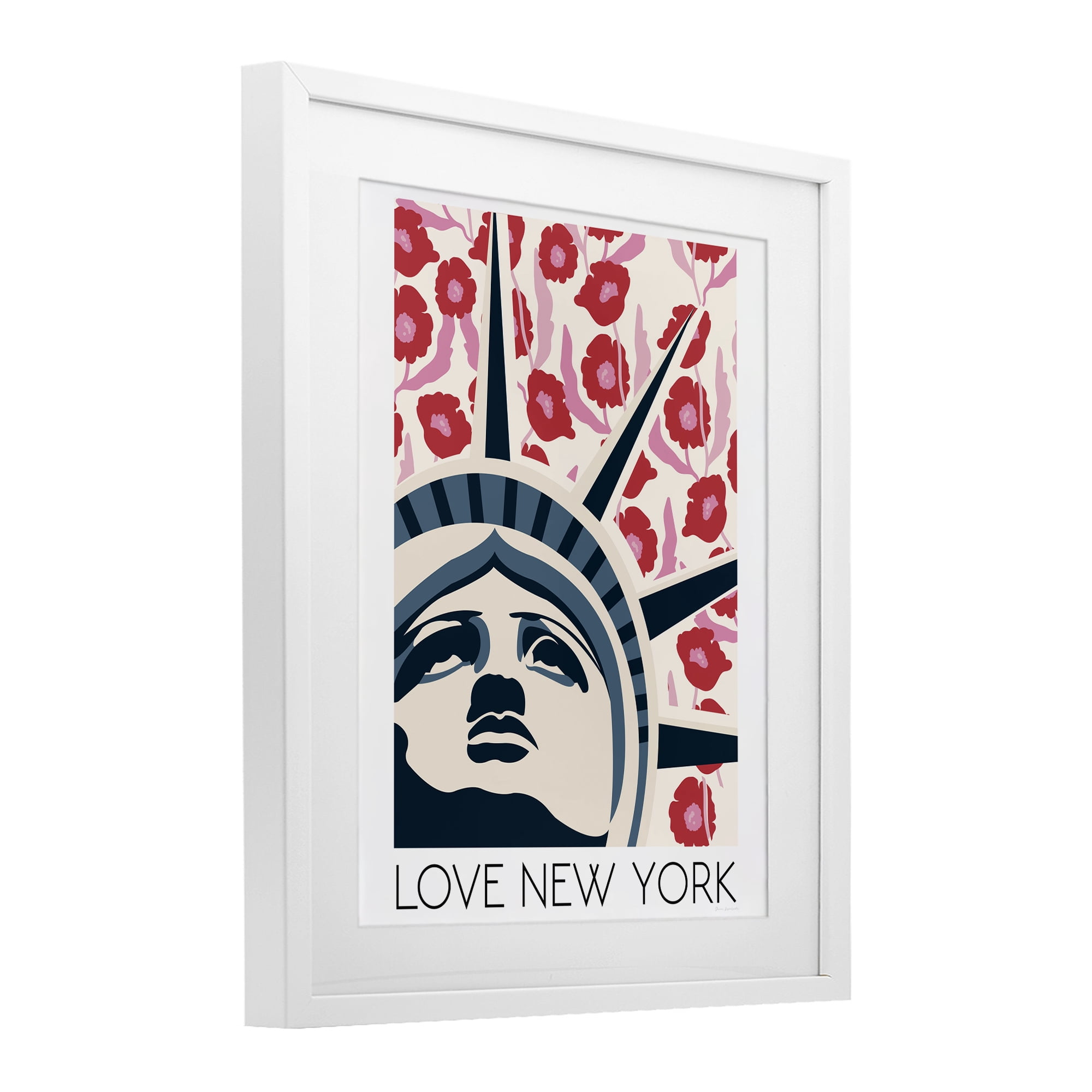 Stupell Industries Groovy Florals Love New York White Framed Print Under Glass, design by Omar Escalante