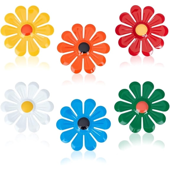 6Pcs Flower Metal Wall Art Daisy Floral Wall Decor Outdoor Indoor Backyard Decorations Spring Hanging Decor for Kitchen Living Room Multi-color