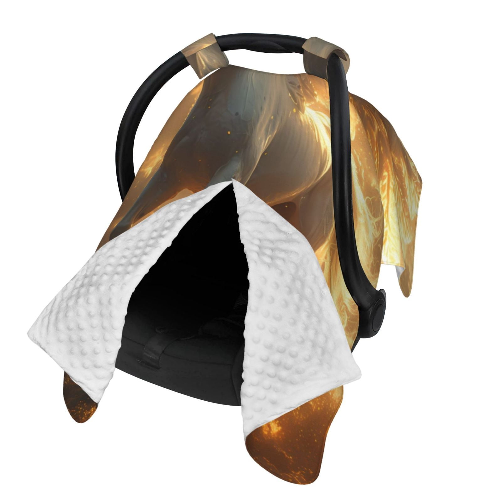 Naloa Golden Winged White Horse Baby Car Seat Cover, Breathable Baby Carrier Cover, Multiuse Baby Carrier Cover & Nursing Breastfeeding Cover