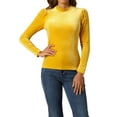 thumbnail image 1 of INSPIRAR CHIC Blusa de terciopelo metálico con brillo y cuello alto de manga abullonada para mujer XS Amarillo, 1 of 6