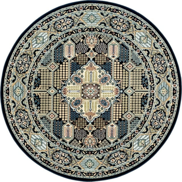 Unique Loom Narenj Medallion Design Area Rug 5' x 5' Round Navy Blue/Tan