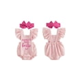 thumbnail image 2 of Cjfdfy Newborn Baby Girl Summer Clothes Baby Girls Mama's Little Bestie Daddy's Little Girl Outfit Ruffled Sleeveless Bow Embroidery Plaid Romper Headband Set, 2 of 9