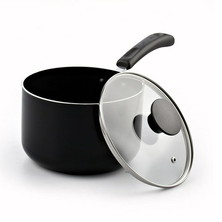 Cook N Home Nonstick Sauce Pan with Glass Lid 2-Qt, Multi-purpose Pot  Saucepan Kitchenware, Black, Aluminum 