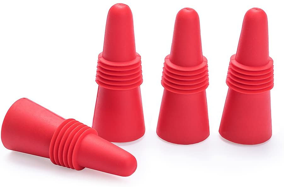 Wine Stoppers Set Of 5 Silicone Wine Bottle And Beverage Bottle Stoppers Red 