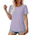 thumbnail image 3 of tarylea Womens Tops Scoop Neck Eyelet Blouse Short Sleeve Solid Color Irregular Hem Shirts Casual Loose Trendy Dressy Summer Tops, 3 of 7