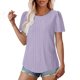 thumbnail image 4 of Tops para mujer,Camiseta de color liso para mujer, cuello redondo, manga corta, mezcla de algodón suave, transpirable, informal, para uso diario, sopatenor, 4 of 8