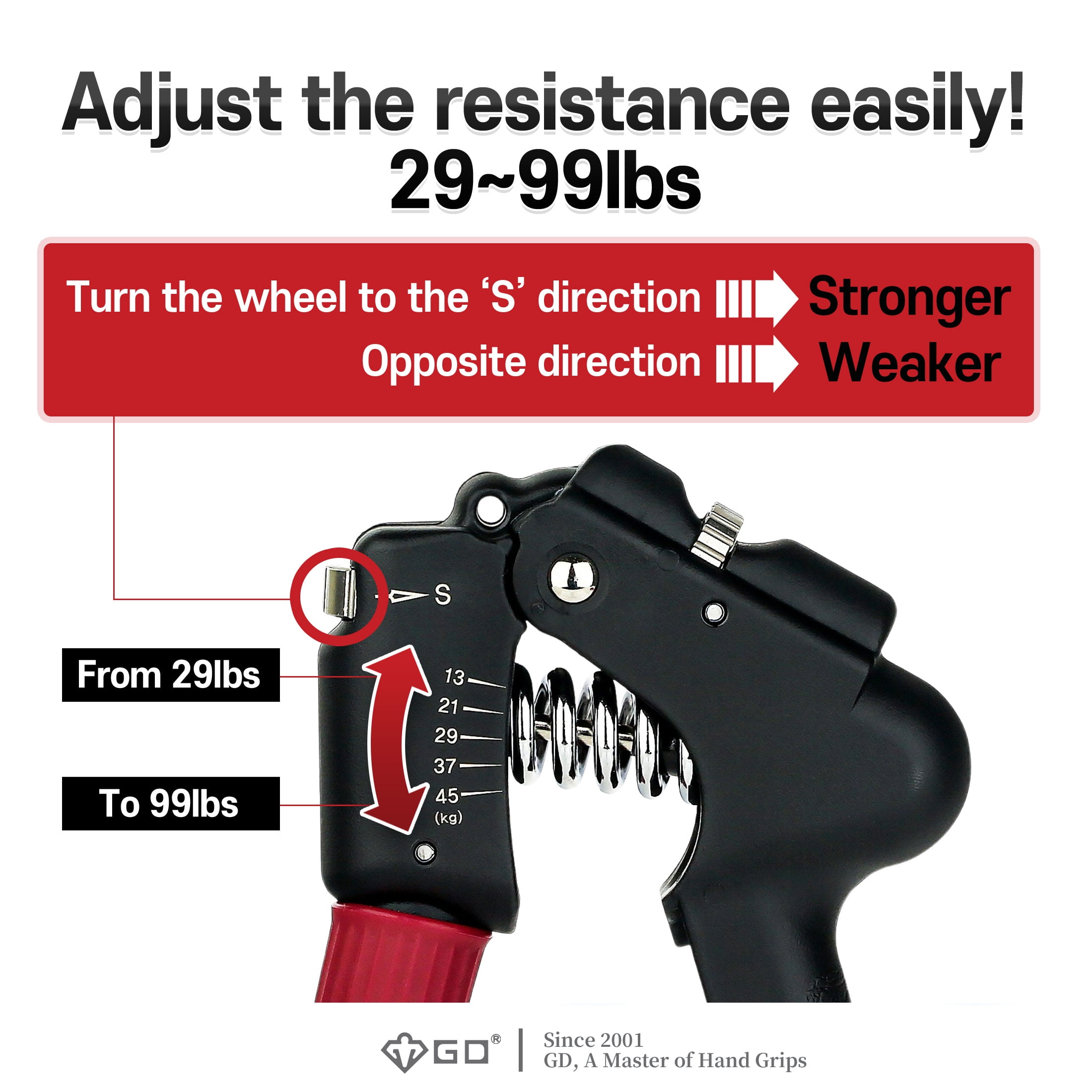 GD GRIP PRO Hand Grip Strengthener Adjustable gripper (Resistance : 29~99lb) Wrist Strengthener Hand exerciser Forearm Trainer