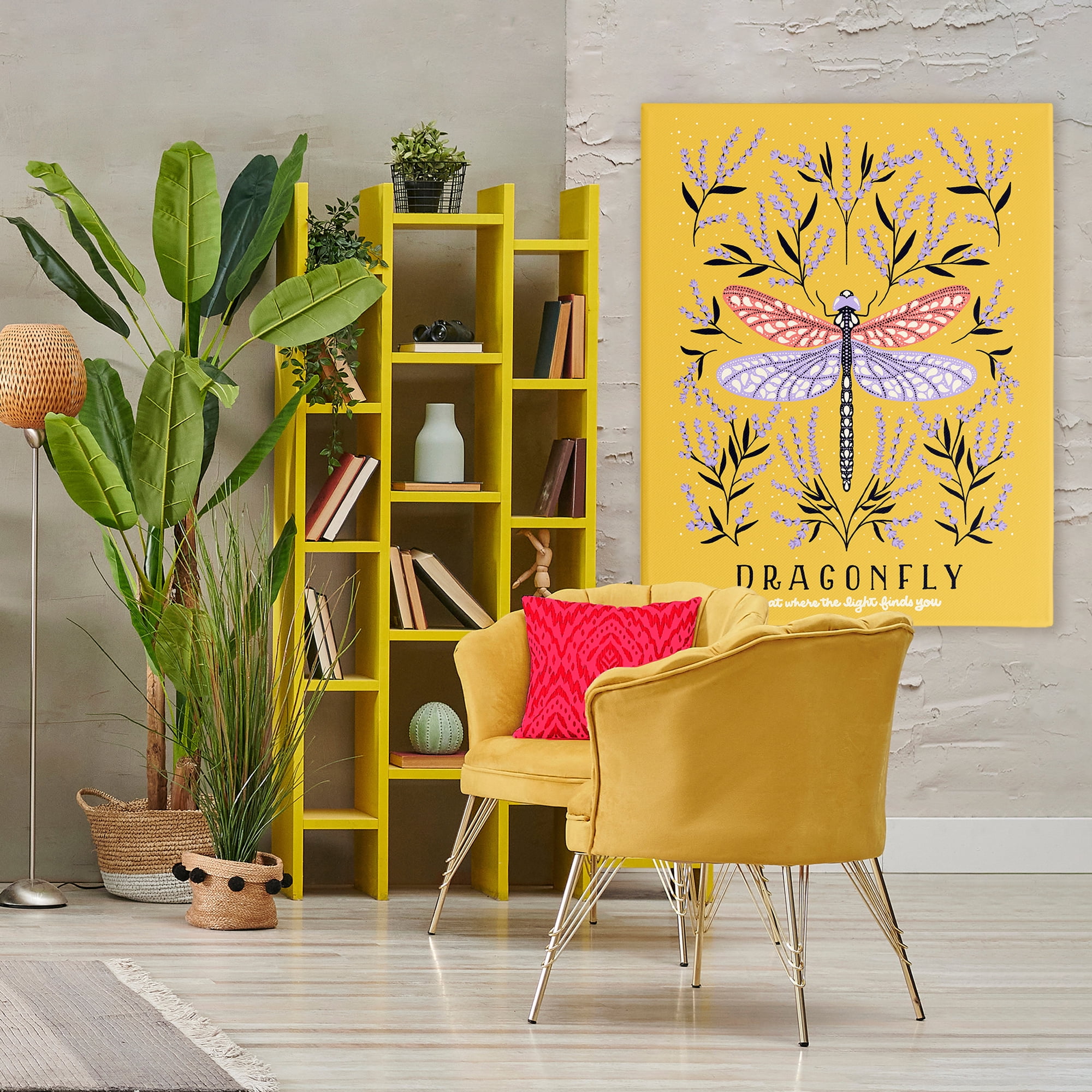 Stupell Industries Dragonfly Symmetry on Yellow Canvas Wall Art, design by Indira Prieto | IndySign