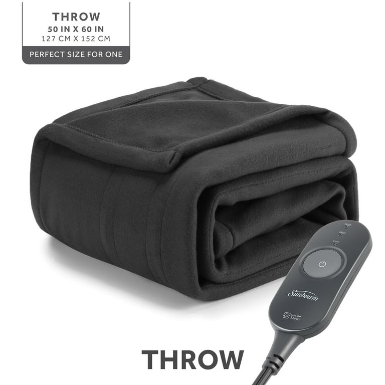 Sunbeam Heated Throw Blanket Fleece Gray Flannel Heat Settings