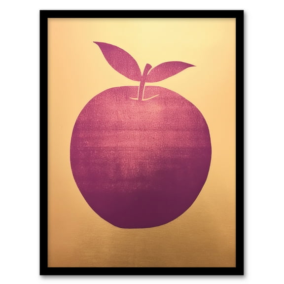 Plum Apple On Gold Simple Colour Block Minimalist Kitchen Painting Art Print Framed Poster Wall Decor 12x16 inch