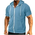 thumbnail image 2 of LODIENY Athletic Hoodie T-Shirts for Men Lightweight Casual Drawstring Summer Short Sleeve Full Zip up Hooded Pullover Tops with Kangaroo Pockets Light Blue XXL, 2 of 8