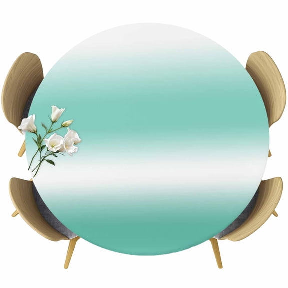 Ombre Teal Green Round Tablecloth 55-60 Inch Round Fitted Table Cloth with Elastic Edge, Modern Abstract Art Gradient Waterproof Table Cover Protector for Outdoor Picnic Party Dining