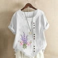 thumbnail image 4 of DDAPJ pyju Short Sleeve Cotton Linen Blouses for Women,2023 Plus Size Crew Neck Cute Shirts Floral Print Casual Tunic Button Down Beach Shirt Summer Bohemian Tops Loose Comfy Blouse, 4 of 5