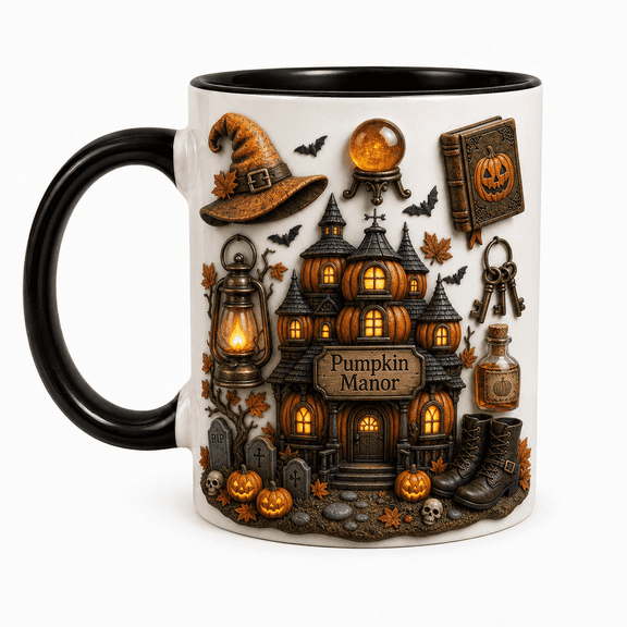 Coffee Mug Pumpkin Manor Haunted House Ceramic Cup for Halloween Coffee Lovers