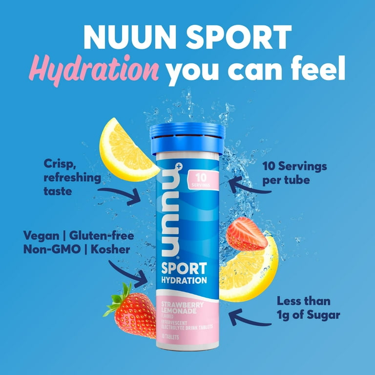 Nuun Sport Electrolyte Tablets for Proactive Hydration, Strawberry Lemonade, 10 Count Tube