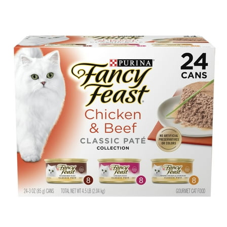 Purina Fancy Feast Classic Pate Cat Food, Wet Cat Food, Chicken & Beef, 3 oz Cans (24 Pack)