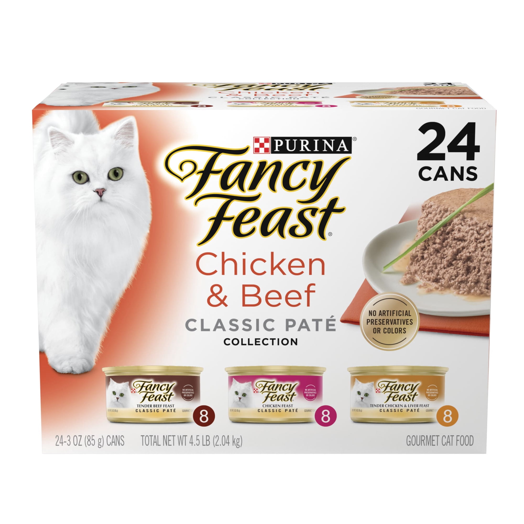 Purina Fancy Feast Chicken & Beef Classic Pate Collection Wet Cat Food Variety Pack, 3 oz Cans (24 Pack)