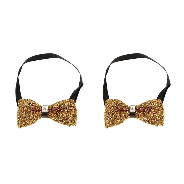 VONKY Sparkling Rhinestone Bowtie for Men for Party and Banquet Attire Gold 2PCS