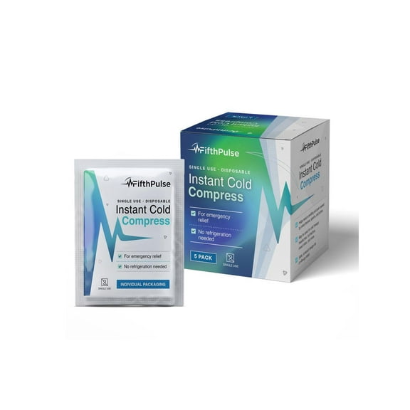 FifthPulse Instant Cold Pack, Instant Relief, Disposable Single Use Pouch (5" x 6") - 5 Pack