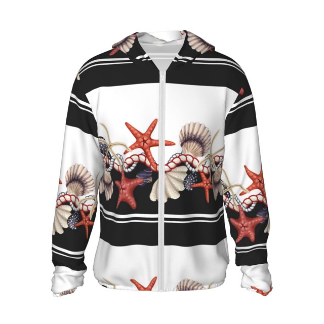 Balery Starfishes Shells Sudadera ligera de manga larga con capucha y protección solar UPF 50+ para hombre y mujer, ideal para pesca y running-Medium