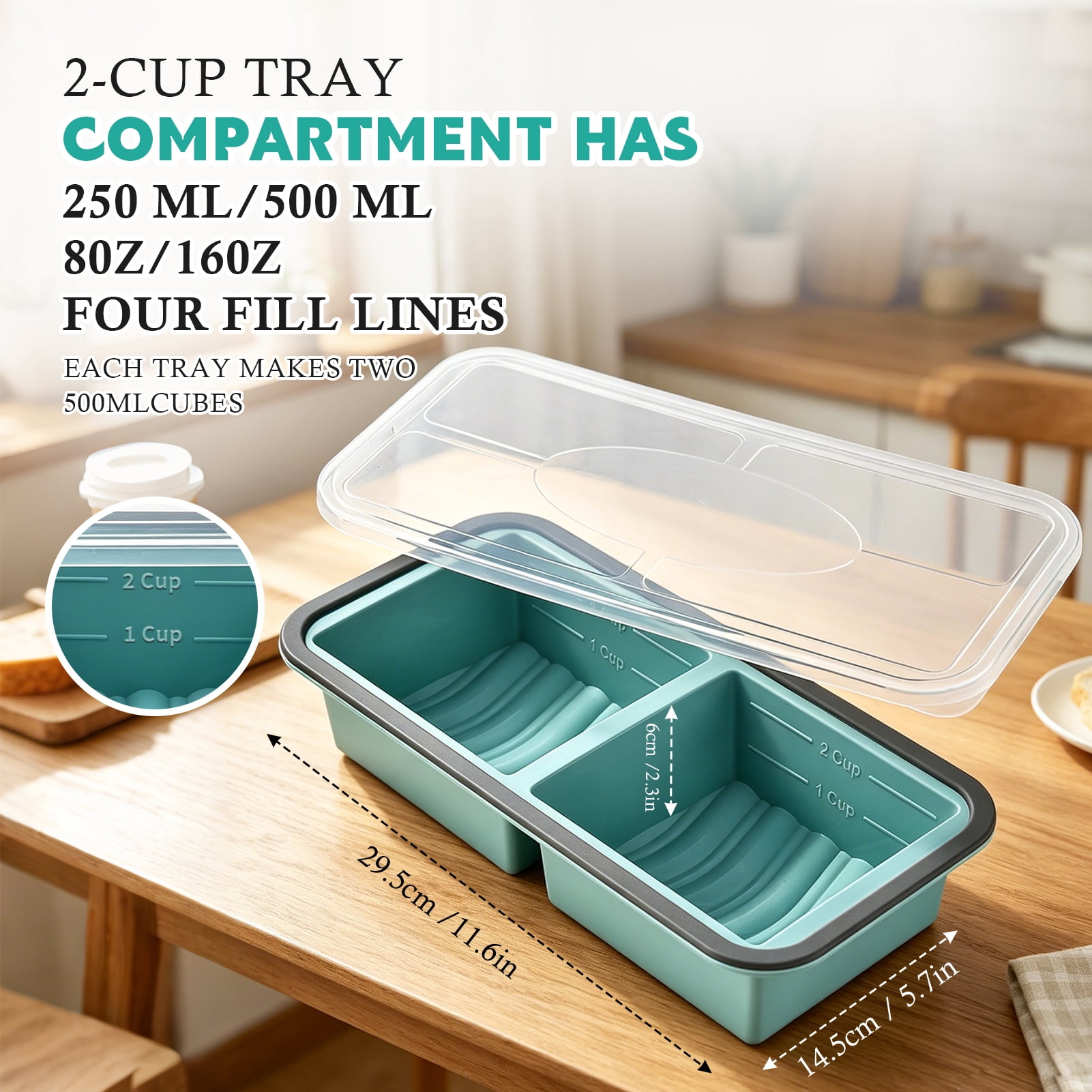 Godance 3 Pack Silicone Freezer Trays with Lids, 1-Cup(250) 1.4-Cup(350ml) & 2-Cup(500ml) Soup Container Style Ice Cube Trays for Freezer, Ideal for Frozen Broth, Leftovers and Meal Prep