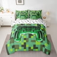 thumbnail image 2 of Castle Fairy Green Gamepads Bedding Comforter Set,Pixelated Grid Miners Full Bedding Set, 2 of 8
