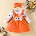 thumbnail image 2 of Girls Outfits Long Sleeve Cartoon Print Romper Suspenders Skirts Bow Tie Headbands Baby Clothes Orange 12 Months-18 Months, 2 of 3