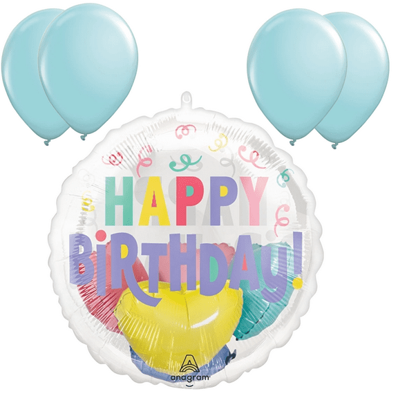 LoonBalloon 20 Inch Pastel Confetti Birthday Balloon with 4 latex balloons- Festive & Fun