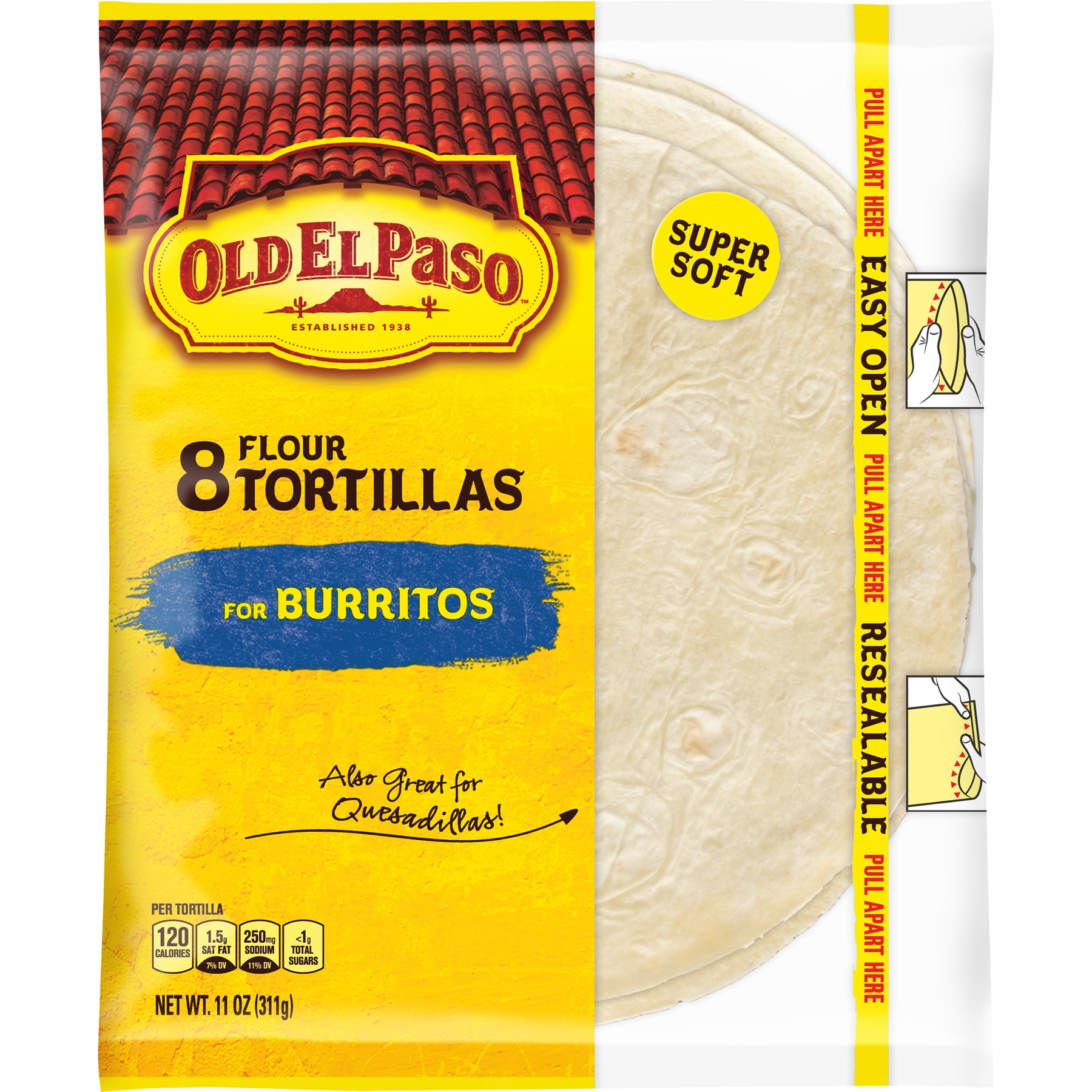 Old El Paso Flour Tortillas, for Burritos, 8 Ct., 11 Oz.