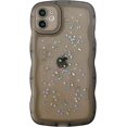 thumbnail image 1 of Funda Qokey para iPhone 12 de 6.1 pulgadas, diseño de ondas rizadas, transparente, con purpurina y estrellas brillantes, bonita, transparente, protección total, suave TPU a prueba de golpes, para, 1 of 8