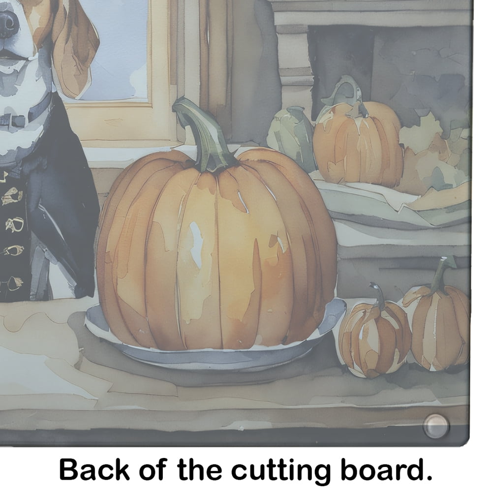 Beagle Fall Kitchen Pumpkins Glass Cutting Board Large 12 in x 15 in