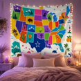 thumbnail image 2 of Colorful US Map Against Light Blue-Grey Background, Playful Illustration for Geography Fans, Educational Art Decor, Back to School Gift, Tapestry Wall Hanging for Bedroom and Dorm, 2 of 7