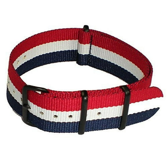 SWIGEN USA Red / White / Blue PATRIOT Military Army Mens Nylon Canvas Fabric Wrist Watch Band Strap 22mm