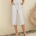 thumbnail image 4 of Womens Elastic High Waist Capri Pants Summer Casual Loose Fit Capris Wide Leg Cotton Linen Pants, 4 of 9