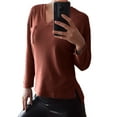 thumbnail image 2 of Gvmfive Women Solid Front Pocket V-Neck Long Sleeve T-Shirt Baggy Casual Tops, M, 2 of 4