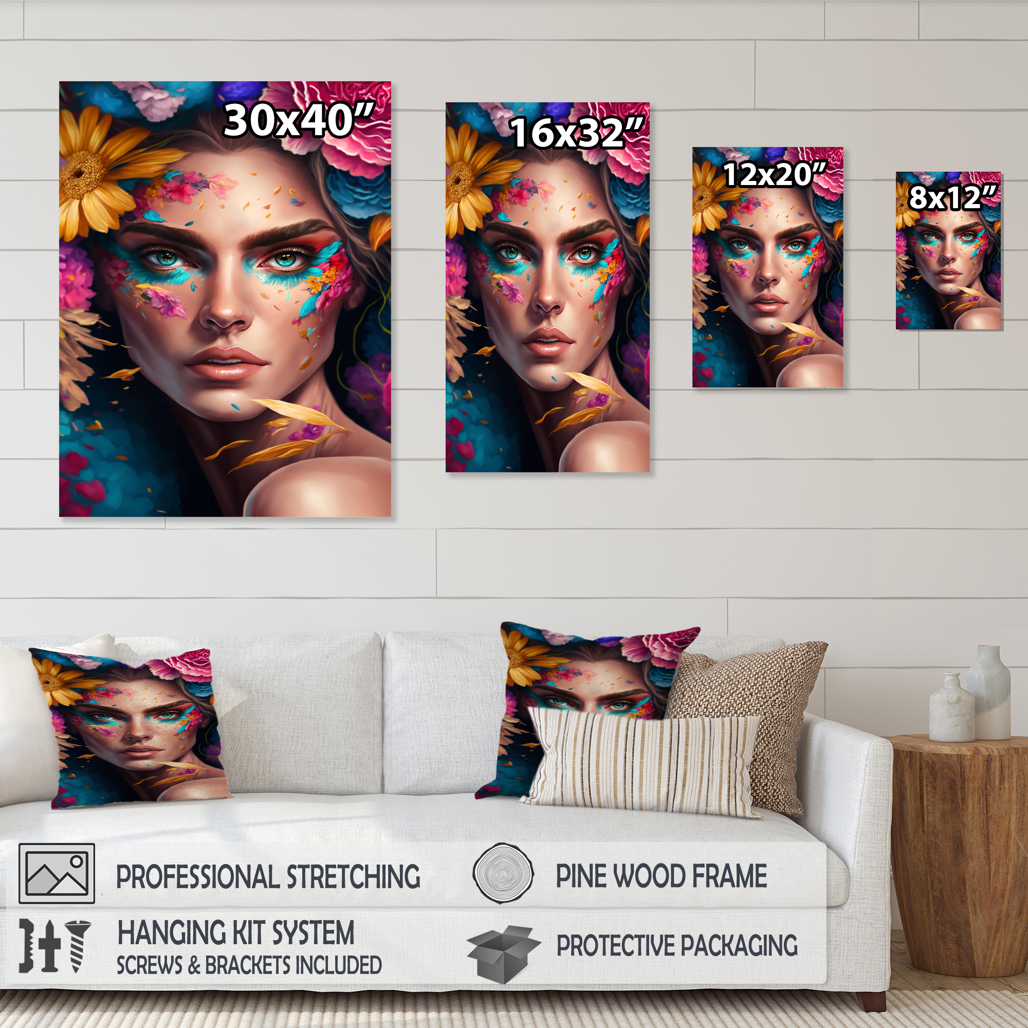 Designart Floral Sensual Woman Portrait III Canvas Wall Art