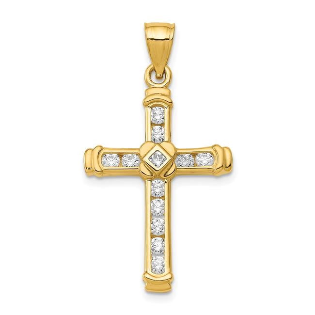 Quality Gold K6212 Pendentif Croix en Or Jaune 14K CZ